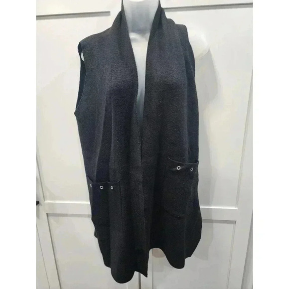 Coco & Carmen Open Knit Cardigan Womens Black OS Sleeveless , Pockets - Picture 1 of 4